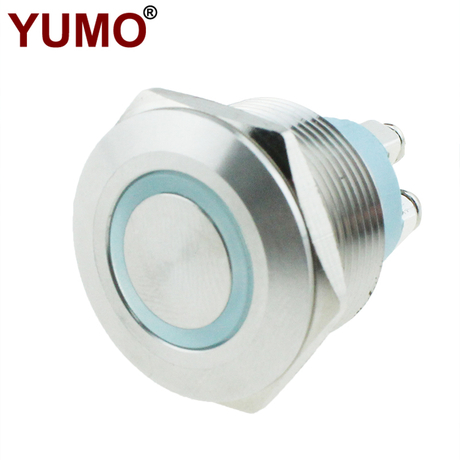 JS22F Flat Head White Ring Lamp Stainless Steel 22mm Metal Push Button