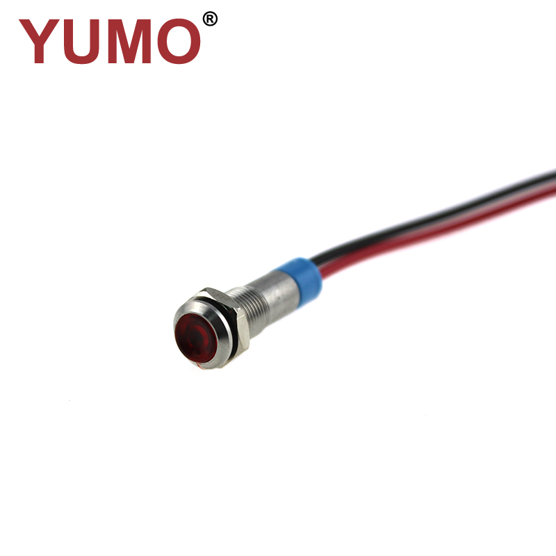 6mm Indicator light stainless steel DC3V red IP67 with 14cm wire ABI06S