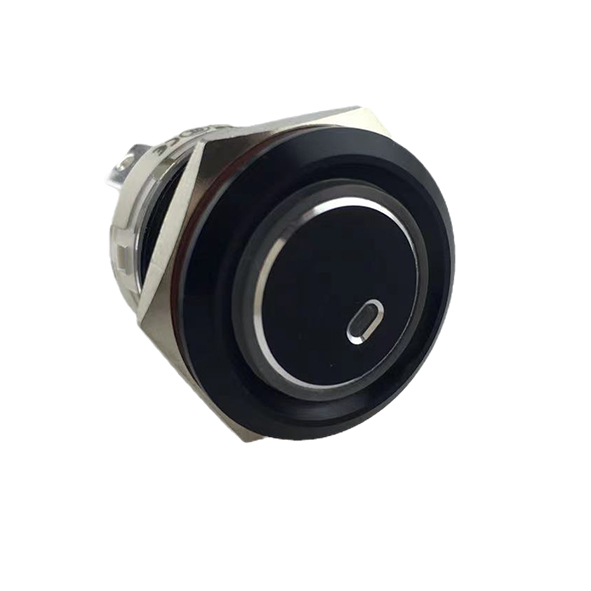 19mm Waterproof IP65 Self-locking Aluminum Oxide Black Metal Push Button Switch with Blue Light Ring